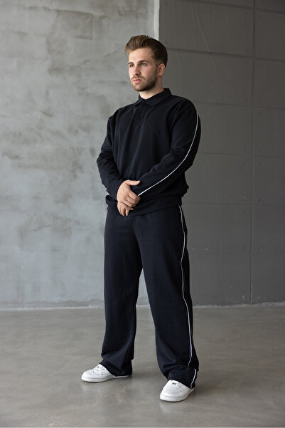 DARK MODA Ανδρικό σετ φόρμας oversized με ρίγες κάτω από το επάνω μέρος