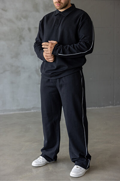 DARK MODA Ανδρικό σετ φόρμας oversized με ρίγες κάτω από το επάνω μέρος