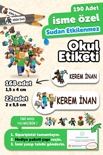 MSticker Okul Etiketi Kalem Defter isimli Etiket Isim Yazılabilen Minecr - 19...