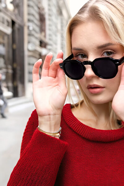 MACERATİ Pros Unisex Black Oval Frame Polarized Glass Sunglasses