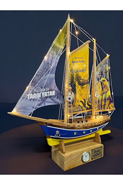 hediye arıları Kişiye Özel SARI LACİVERT Saatli Ahşap Gemi Maketi, El Yapımı ...