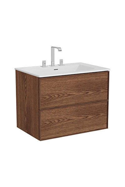 VitrA Metropole Edge Lavabo Dolabı, Çift Çekmeceli, Etajerli 3 Armatür Delikl...