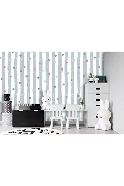 Genel Markalar Çizgili Ve Puantiyeli Çocuk Odası Duvar Kağıdı
