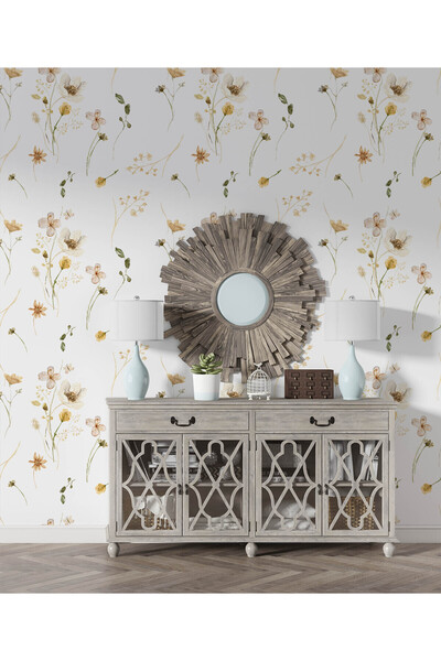 Özel Duvarlar Suluboya tarz soluk renk Çiçekler Duvar Kağıdı
