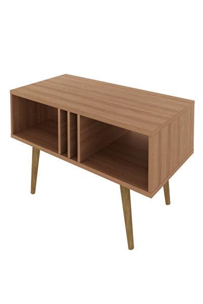 pilati Modern center table with shelves for living rooms and homes, walnut color, 90*45*43