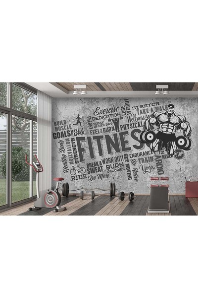 Özel Duvarlar Beton Duvar Üzerinde Fitness Yazılı Spor Salonu Duvar Kağıdı