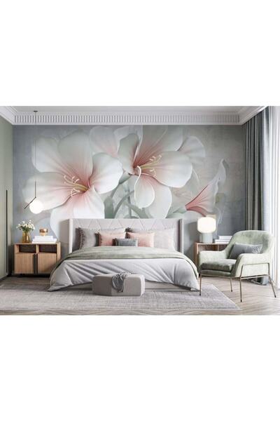 Özen Duvar Kağıtları 3d Boyutlu Beyaz Pembe Büyük Çiçekler Duvar Kağıdı