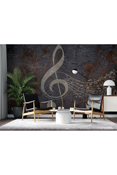 Özen Duvar Kağıtları Müzik Notalı Eskitme Zemin Özel Tasarım Duvar Kağıdı