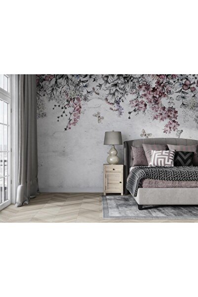 Özen Duvar Kağıtları Çiçekler Yapraklar Ve Kelebekler Duvar Kağıdı