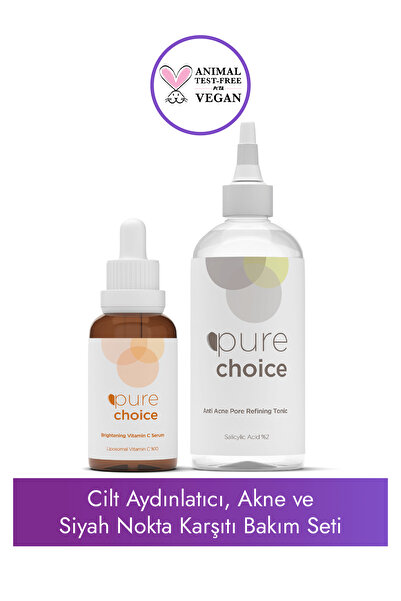 Pure Choice Cilt Aydınlatıcı Akne ve Siyah Nokta Karşıtı Bakım Seti (C Vitami...