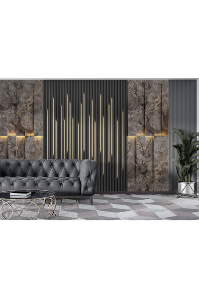 Özel Duvarlar Işıklı Mermer Görünümlü 3 Boyutlu Çıta Desen Duvar Kağıdı