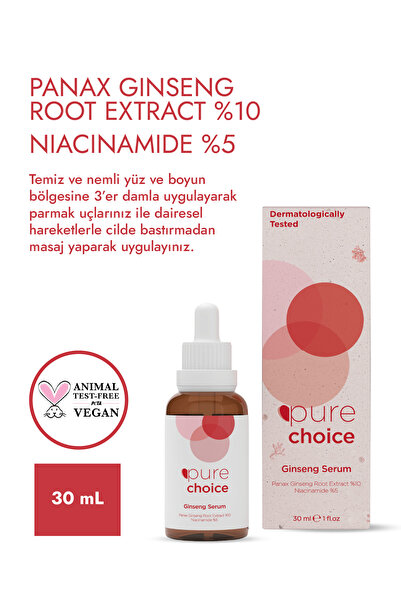 Pure Choice Ginseng Canlandırıcı ve Aydınlatıcı Bakım Serumu %10 Ginseng + %5 Niacinamide 30 ml
