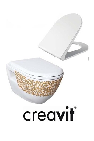 Creavit TP325 Terra Asma Klozet Çiçek Altın Dekorlu Asma Klozet + Duck Yavaş ...