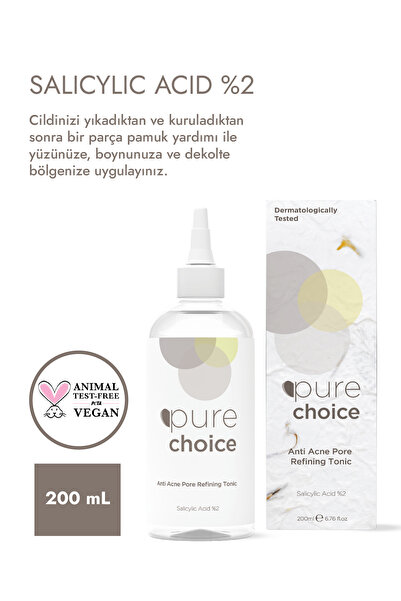 Pure Choice Akneye Eğilimli Ciltler İçin Gözenek Sıkılaştırıcı ve Arındırıcı Tonik 200 ml