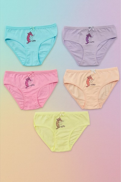 Katia&Bony Girl's Cat Patterned 5-Piece Slip Panties
