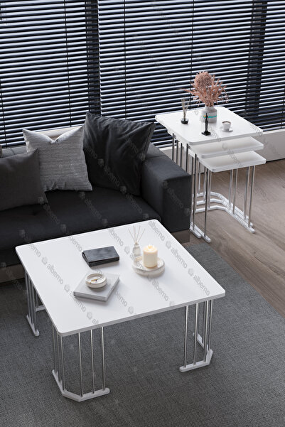 usta mekan Tokyo Gümüş Beyaz Mdf 4 lü Set Kare C Zigon