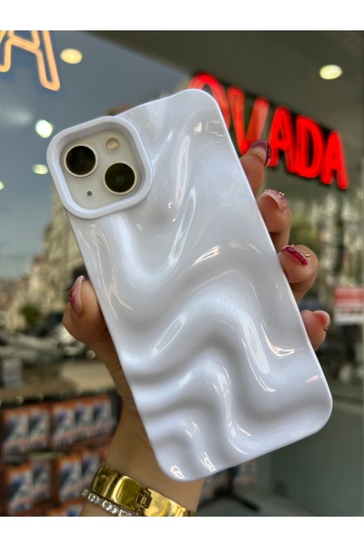 OVADA iPhone 13/14 Uyumlu Kamera Koruma Beyaz İnci Tozu Dalgalı Premium Silikon Kılıf