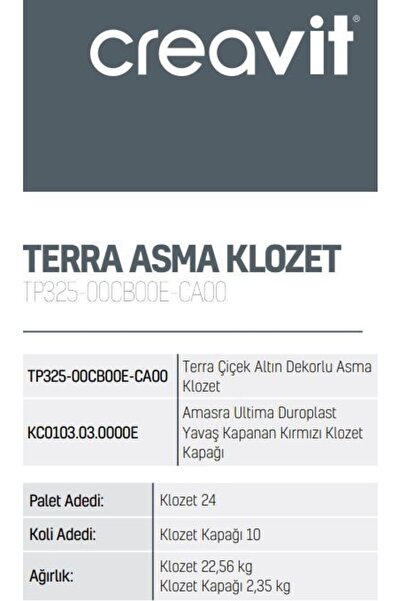 Creavit TP325 Terra Asma Klozet Çiçek Altın Dekorlu Asma Klozet + Duck Yavaş Kapanır Kapak