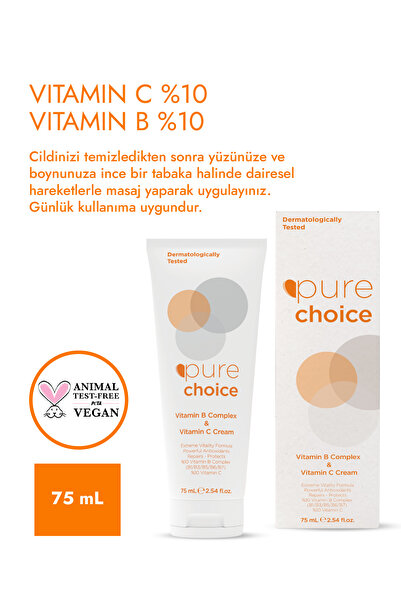 Pure Choice Vitamin C %10 + Vitamin B Complex %10 Aydınlatıcı ve Nemlendirici Cilt Bakım Kremi 75 ml