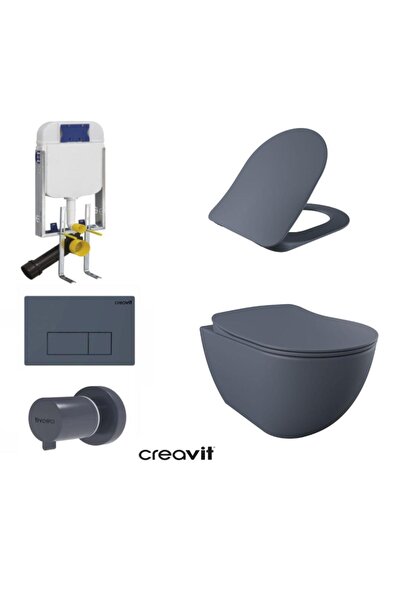 Creavit GR5001- FE320 5 Parça Basalt Mat Asma Klozet Gömme Rezervuar Seti