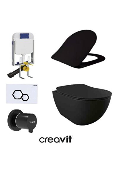 Creavit GR5001- FE322 5 Parça Siyah Mat Asma Klozet Gömme Rezervuar Seti Kana...