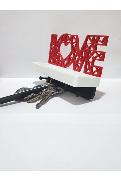 J&K Dizayn "Love" Themed Wall Key Hanger Organizer with 5 Hangers & Small Storage Space