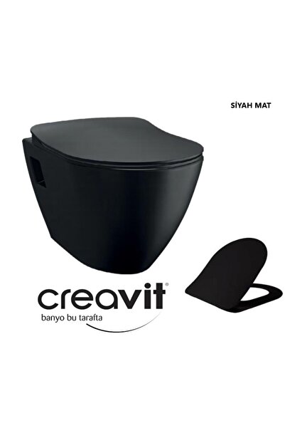 Creavit TP325 Siyah Mat Asma Klozet + Duck Yavaş Kapanır Kapak Siyah Mat