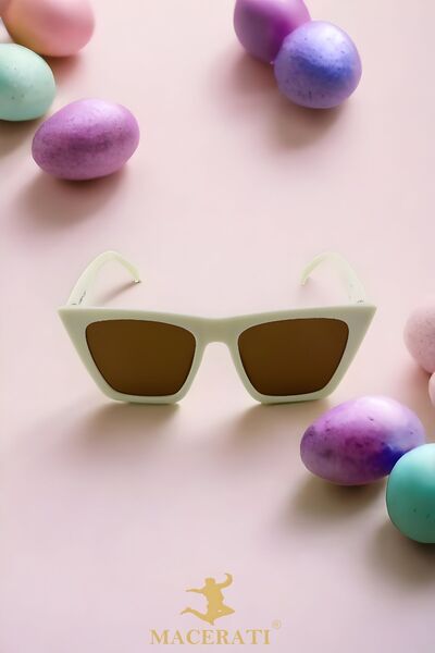 MACERATİ Cateye Unisex Cream Square Uv400 Kids Sunglasses