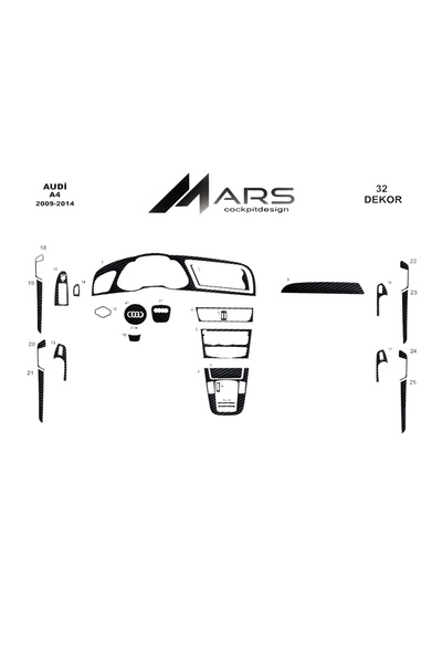 Marscockpitdesign أودي A4 2009 كونسول-توربيدو 32 قطعة