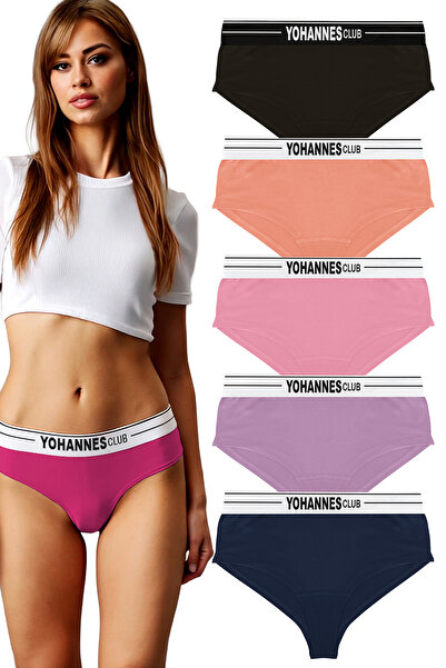 Yohannes Club Kadın, Lastik Kemerli Pamuklu Hipster Külot, Çok Renkli 5'li Paket, Gün boyu konfor