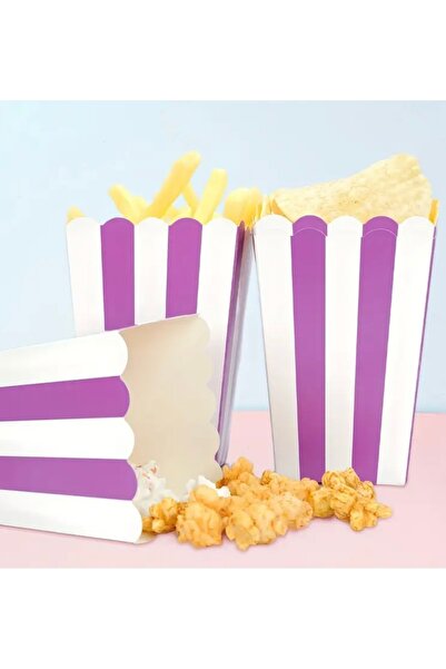 Deniz Party Store علبة رقائق الذرة الفشار كرتون أبيض مقلم بنفسجي 8 قطع