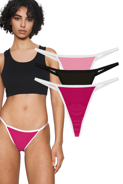 Yohannes Club Women's Thong String - Set of 3, Powder, Pink, Black