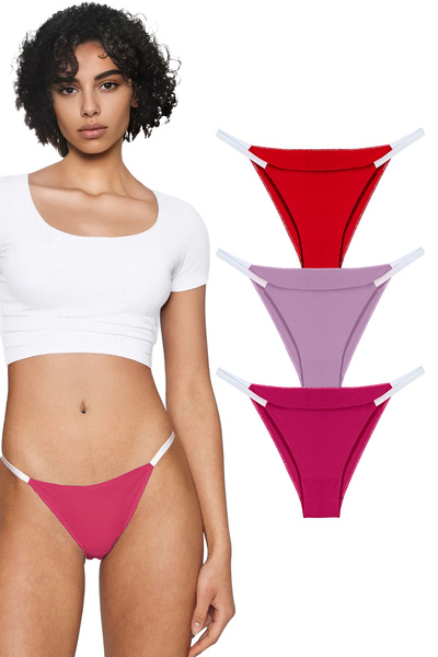 Yohannes Club Women'S, Brazilian String Panties, 3-Piece, Lilac, Pink, Red