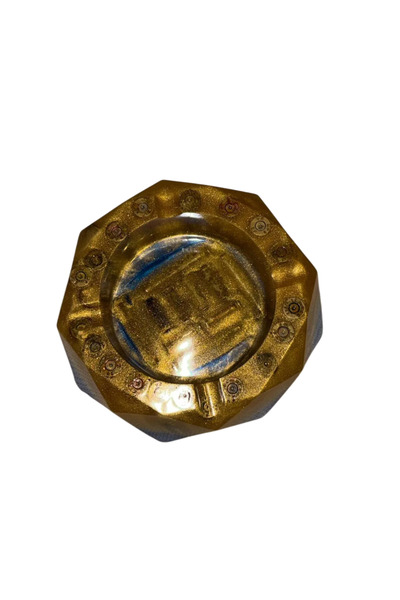 Kumsal Atölye El Yapımı Reçine Mermi Kovanlı Dekoratif Küllük - Altın Mavi Gradient Tasarım ( Sürpriz Hediyeli )