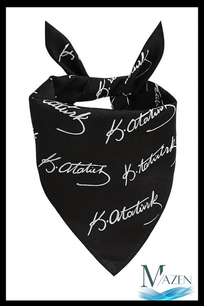 MAZEN K. Atatürk Signed Multi-Purpose Bandana Scarf Black Color 50x50