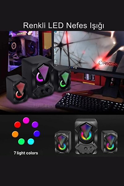 Zineets Bilgisayar Hoparlörü Rgb Led Işıklı Gaming Oyuncu Hoparlörü 3.5mm Jack Usb Speaker 2 1 Ses Sistemi