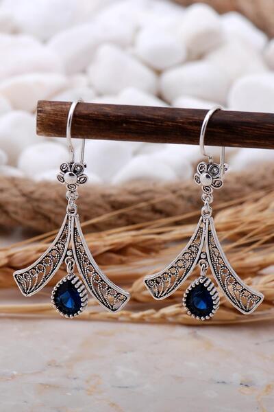 Sümer Telkari Safir Taşlı Telkari Elişi Gümüş Küpe 5770