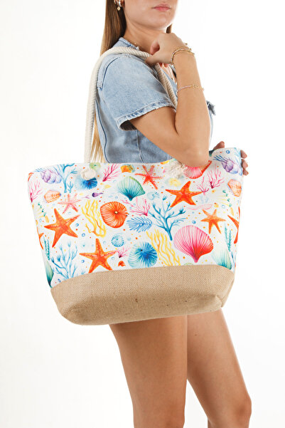 GreandBags حقيبة الشاطئ النسائية ذات السحاب