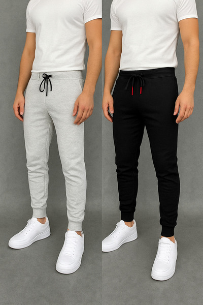 NewCabin Winter Unisex Raised Sweatpants - Γκρι και Μαύρο Σετ 2 τεμαχίων