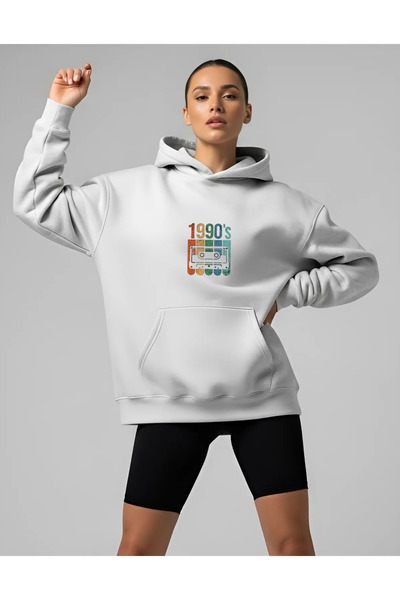 Bheka Concept 1990's Design Printed Melange Oversize Unisex Hooded Sweatshirt Hoodie