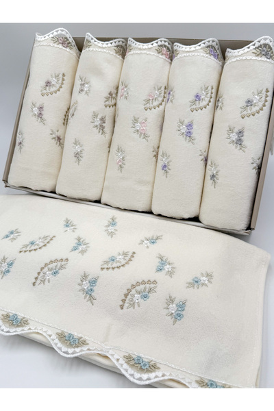AYHANHOME Flower Embroidered Boxed Velvet 6-Piece 50X90 Hand Face Towel Set