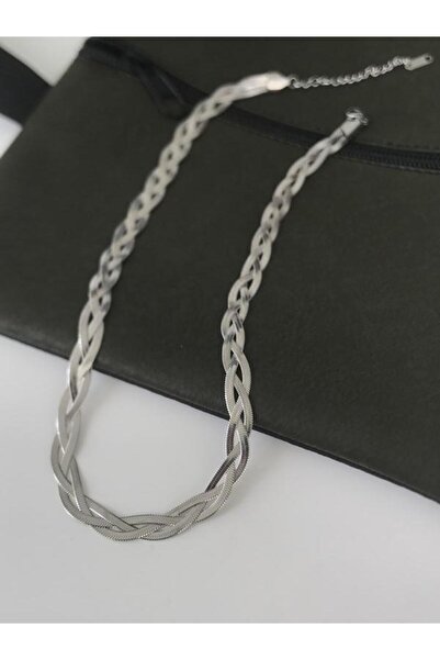 Rednose İtalyan Üç Sıra Örgülü Çelik kolye 45 cm + Uzatma modern stil gece zarif şık