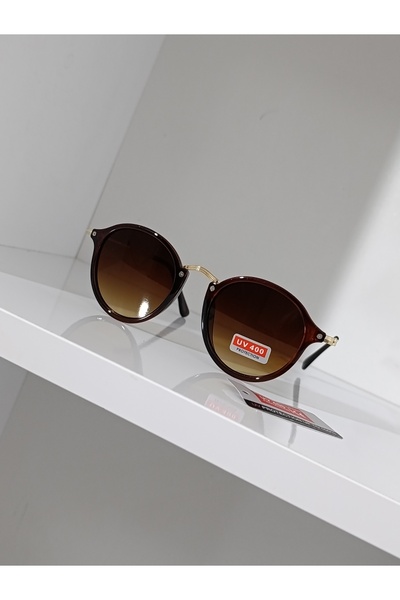 Ayel aksesuar Round Sunglasses Brown Glass Gold Color Handle