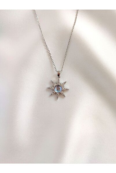 Evorya Kadın Paslanmaz Çelik Gümüş - Gold Renk Opal Taşlı Kutup Yıldızı Kolye