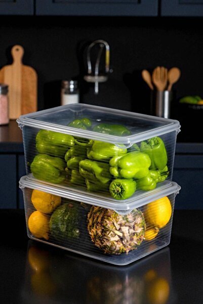 Ecolux 2 Adet MEGA Vakumlu Sızdırmaz Sebzelik Saklama Kabı Seti 6 Litre - Şeffaf - Buzdolabı Düzenleyici