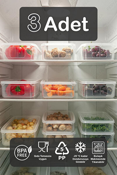 Fesya Home NERA 3 قطع منظم الثلاجة بغطاء مانع للتسرب 3.5 لتر منظم منظم