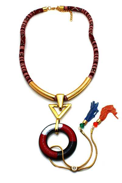 Rednose Bordo Renkli Geometrik Uzun Kolye 80 CM modern stil gece günlük abiye...