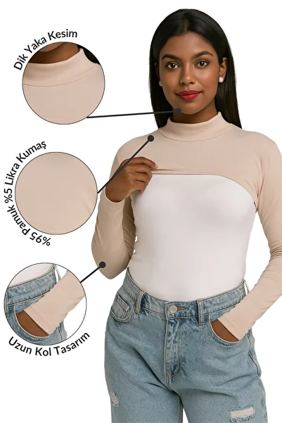 mirach Stretchy Stand Collar Neck Collar Oversleeve Combed Cotton Long Sleeve Hijab Bodysuit Oversleeve Lycra