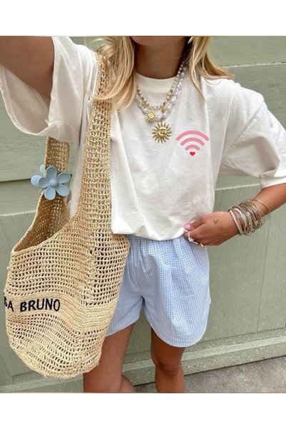 Tubinyoo Wifi Love Patterned Unisex Oversize T-Shirt