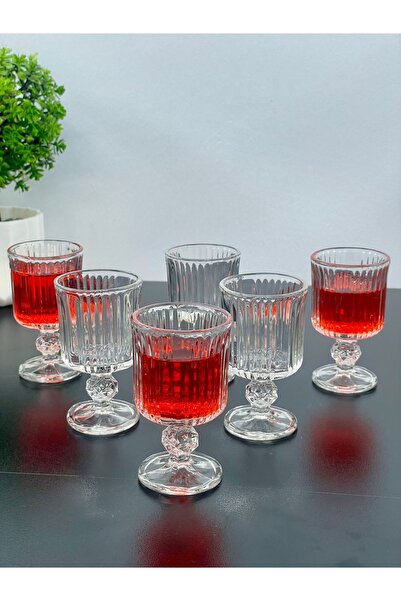 YzHome 6-Person Glass Footed Pinterest Model Striped Coffee Side Glass Glass 65ml